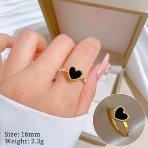 3/$35 Dainty Black Heart Design Gold Band Ring Stainless Steel Jewelry Women
